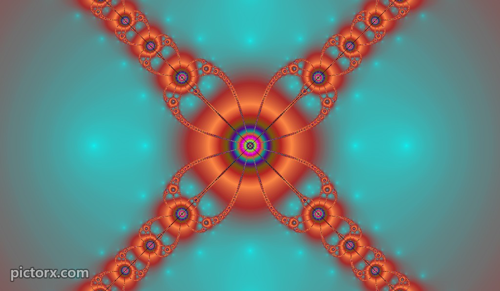 Newton⁴-fractal met vier attractiebekkens, weergegeven in PictorX