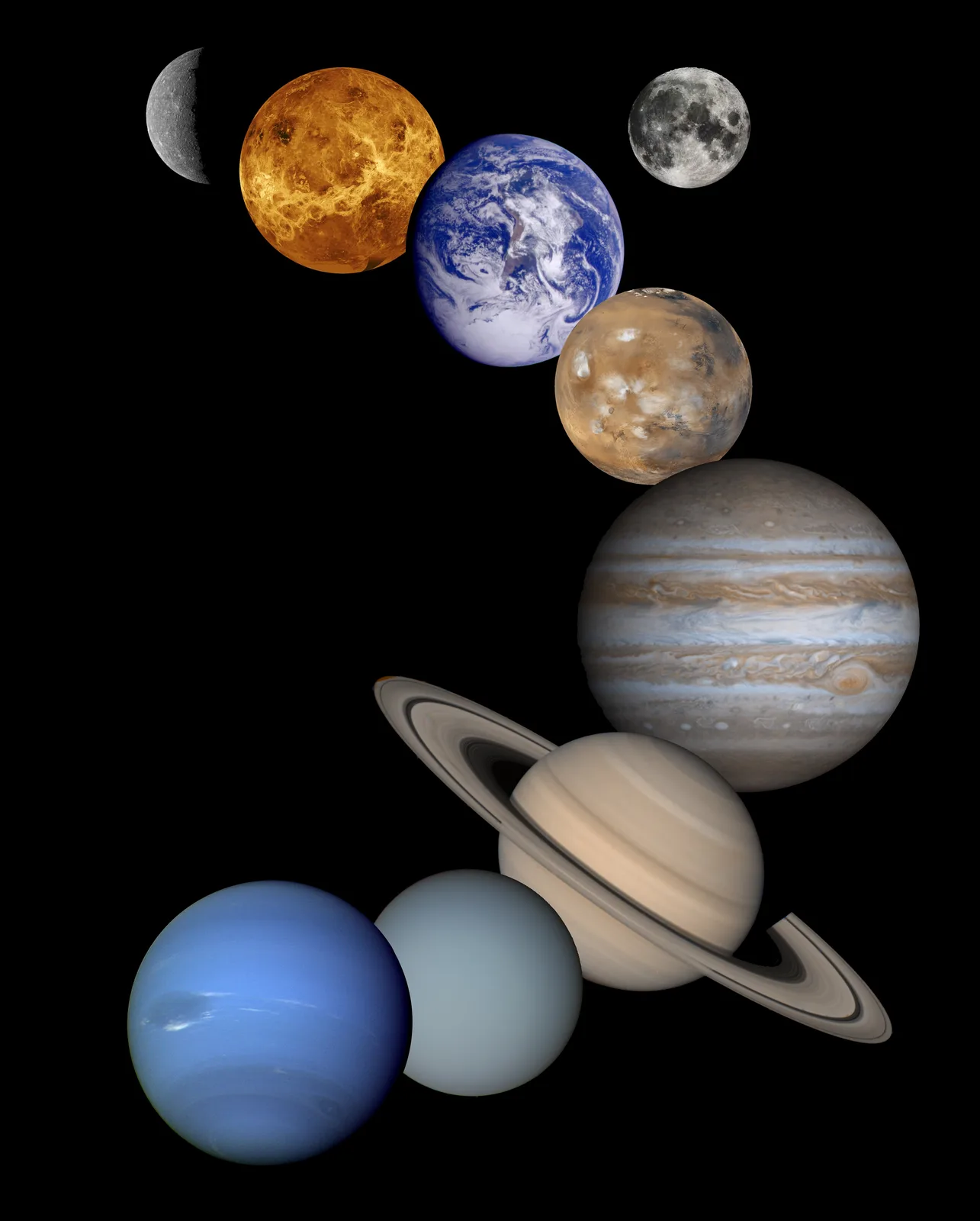 NASA montage of the planets of the Solar System