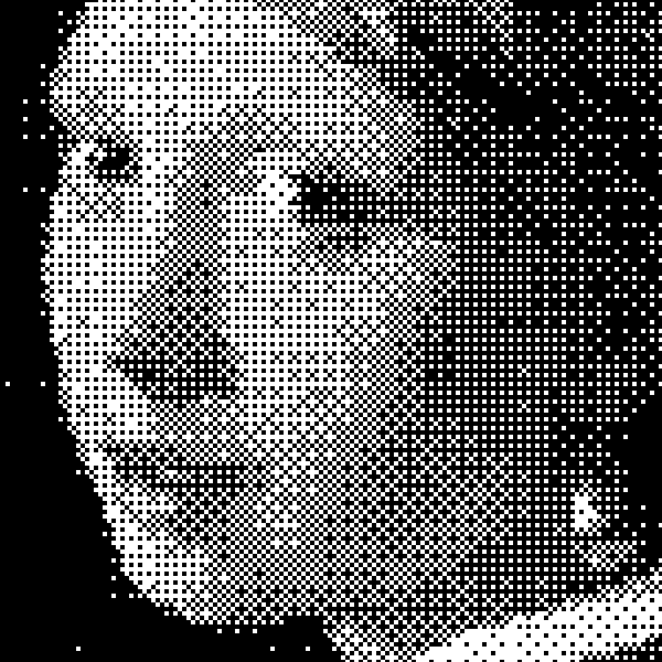 Girl with a Pearl Earring with Bayer ordered dithering, a repeating geometric screen