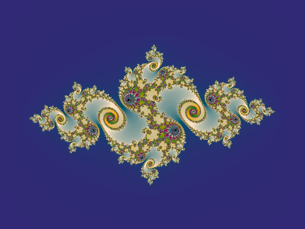 Juliaverzameling met zelfgelijkende spiralen, weergegeven in PictorX