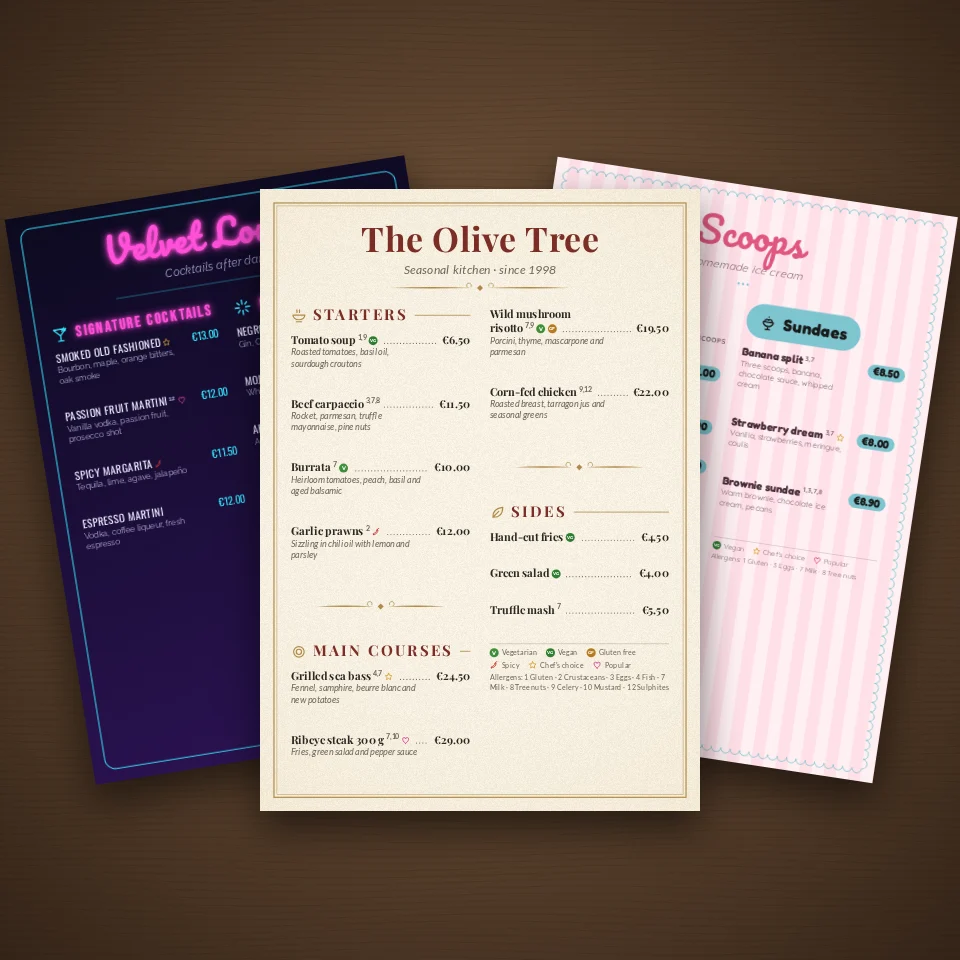 PictorX feature - Free menu maker
