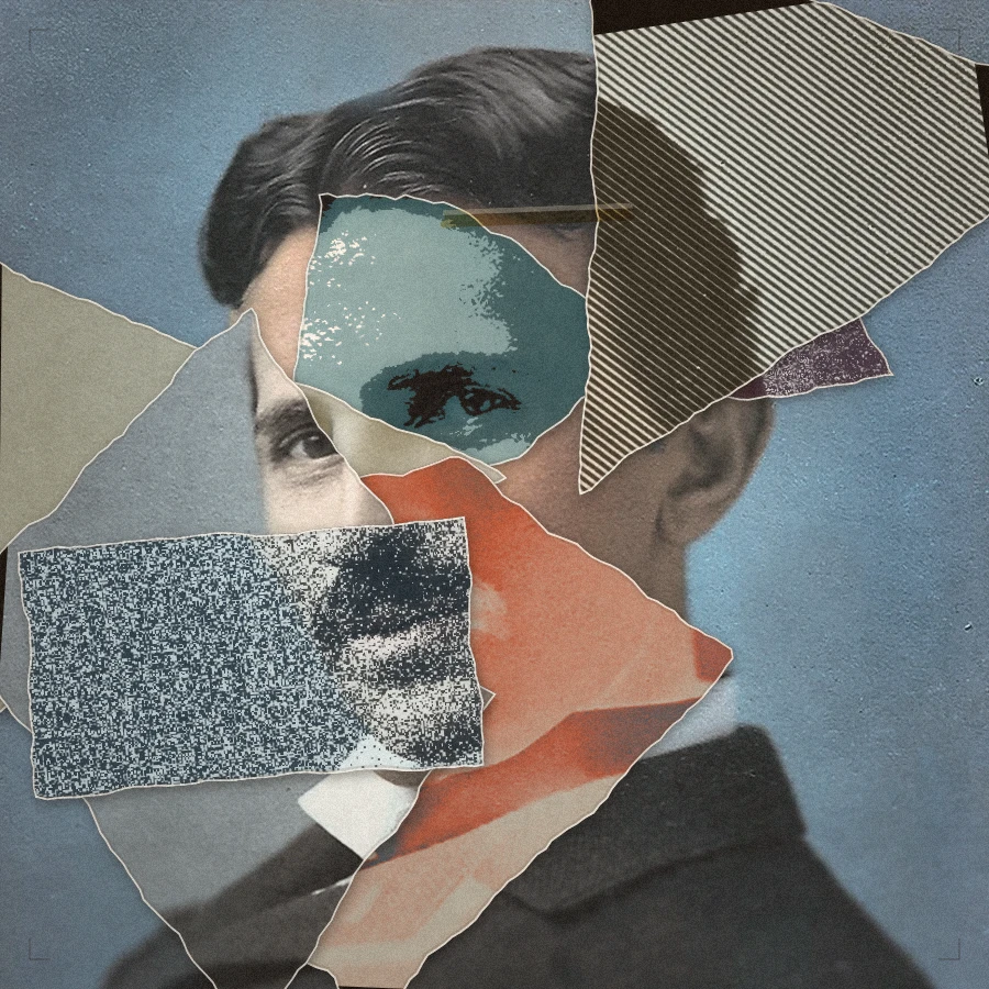 Mixed-media collage with cut paper and assemblage