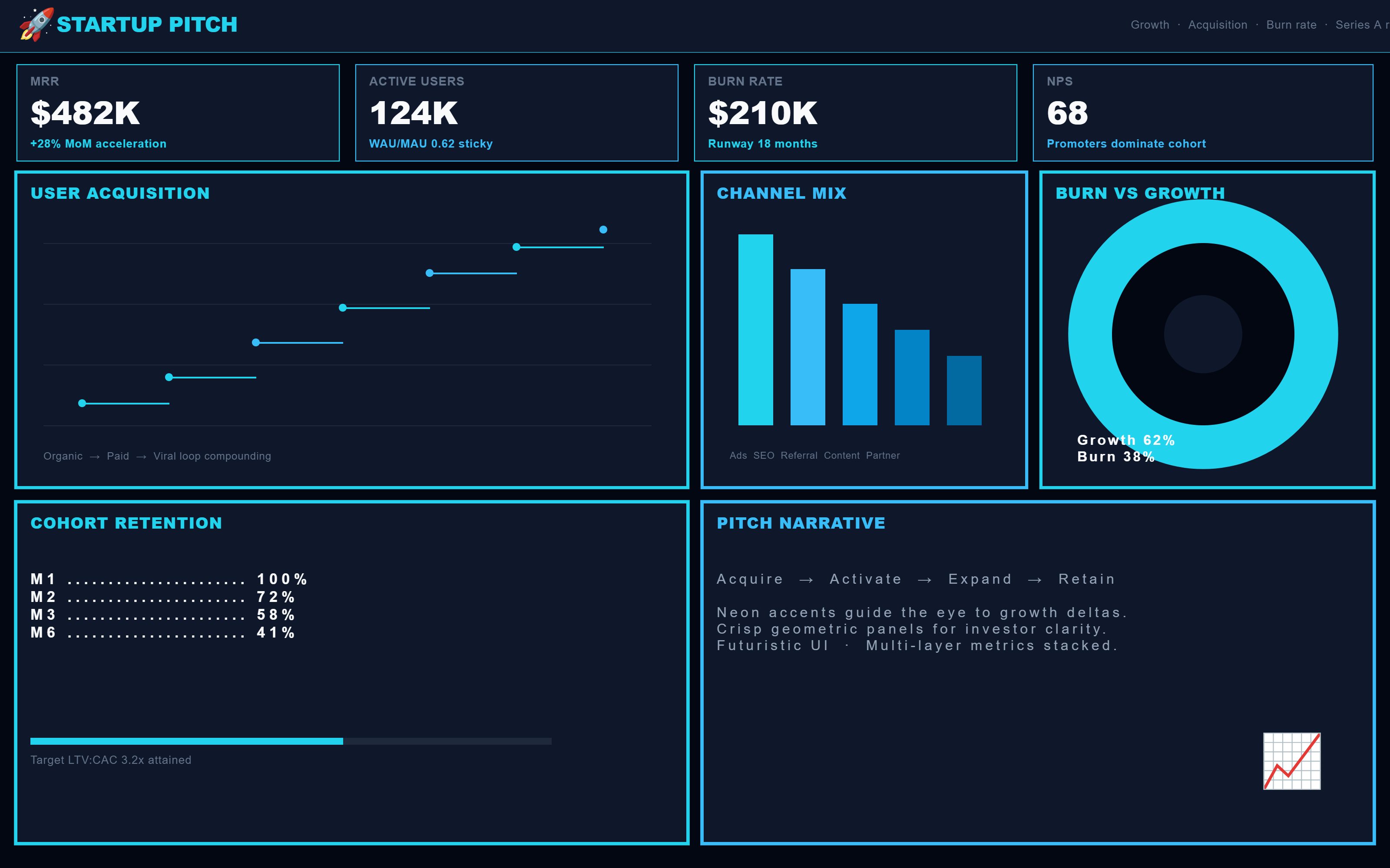 PictorX template - Startup Pitch Dashboard